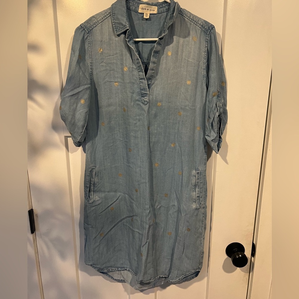 Cloth & Stone || Chambray dress with gold polka dot detail